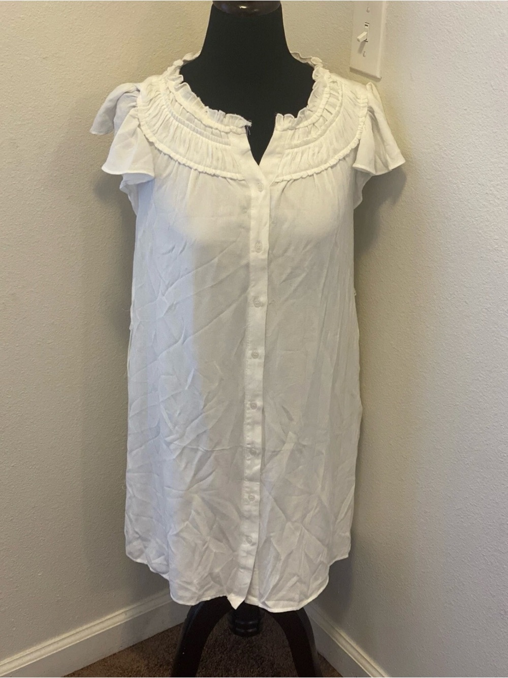 Chelsea & Theodore White Flutter Sleeve Mini Dress Cotton Size XS NEW $88 - Picture 2 of 6